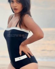 Attractive Ruchira Jadhav in a Black and White One Piece Swimsuit Photos 04
