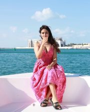 Beaming Actress Shobhita Rana in a Pink Eyelet Halter Dress Photos 03
