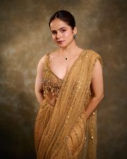 Beautiful Palak Sindhwani in a Beige Designer Saree with Sleeveless Blouse Pictures 03