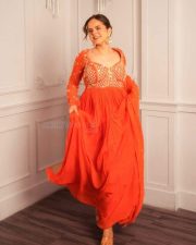 Beautiful Palak Sindhwani in an Orange Embroidered Anarkali Suit Pictures 01
