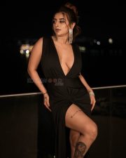 Desirable Ankita Dave in a Black Deep V Neck Dress with High Thigh Slit Photos 01 Desirable Ankita Dave in a Black Deep V Neck Dress with High Thigh Slit Photos 01