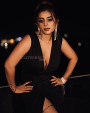 Desirable Ankita Dave in a Black Deep V Neck Dress with High Thigh Slit Photos 03 Desirable Ankita Dave in a Black Deep V Neck Dress with High Thigh Slit Photos 03