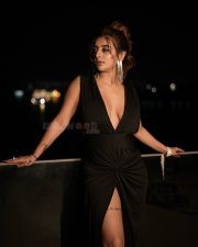 Desirable Ankita Dave in a Black Deep V Neck Dress with High Thigh Slit Photos 07