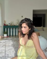Glamorous Shobhita Rana in a Yellow Silky Lace Nightwear Photos 02