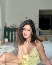 Glamorous Shobhita Rana in a Yellow Silky Lace Nightwear Photos 03