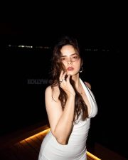 Gorgeous Palak Sindhwani in a White Halter Neck Backless Thigh Slit Bodycon Dress Pictures 01