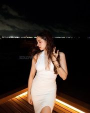 Gorgeous Palak Sindhwani in a White Halter Neck Backless Thigh Slit Bodycon Dress Pictures 03