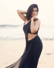 Reelstar Actress Ruchira Jadhav in a Black Saree and Black Strapless Ribbed Top Photos 02