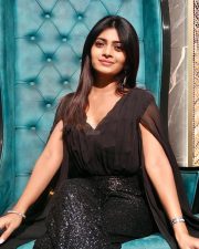 Sophisticated Ruchira Jadhav in a Sheer Draped Black Georgette Top with a High Waisted Sequined Trousers Photos 01