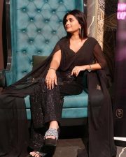 Sophisticated Ruchira Jadhav in a Sheer Draped Black Georgette Top with a High Waisted Sequined Trousers Photos 02