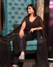 Sophisticated Ruchira Jadhav in a Sheer Draped Black Georgette Top with a High Waisted Sequined Trousers Photos 02
