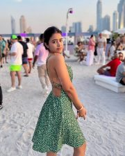 Stunning Shobhita Rana in a Green Sleeveless Floral Halter Neck Mini Dress Pictures 02