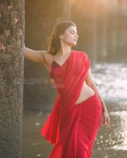 Ethereal Actress Prisha Rajesh Singh in a Red Chiffon Bralette Saree Photos 03