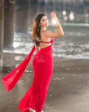 Ethereal Actress Prisha Rajesh Singh in a Red Chiffon Bralette Saree Photos 04