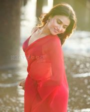 Ethereal Actress Prisha Rajesh Singh in a Red Chiffon Bralette Saree Photos 05
