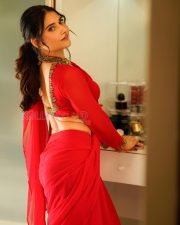 Passionate Actress Prisha Singh in a Red Saree With Gold Backless Blouse Photos 05
