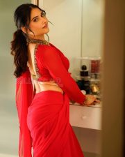 Passionate Actress Prisha Singh in a Red Saree With Gold Backless Blouse Photos 05