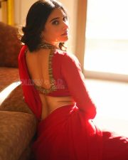 Passionate Actress Prisha Singh in a Red Saree With Gold Backless Blouse Photos 06