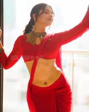 Passionate Actress Prisha Singh in a Red Saree With Gold Backless Blouse Photos 10
