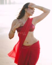 Seductive Prisha Singh in a Red Saree with a Sleeveless Blouse with Thin Straps Photos 02