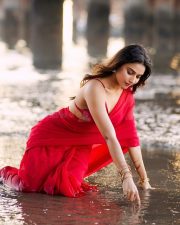 Seductive Prisha Singh in a Red Saree with a Sleeveless Blouse with Thin Straps Photos 03