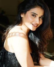 Sensual Actress Prisha Rajesh in a Black Brocade Strapless Corset Photos 05