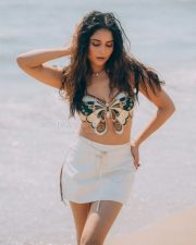 Winsome Actress Prisha Singh in a Embroidered Butterfly Crop Top And White Mini Skirt Photos 05