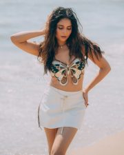 Winsome Actress Prisha Singh in a Embroidered Butterfly Crop Top And White Mini Skirt Photos 05