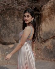 Beautiful Bhagyashree Borse in a Fitted Corset Style Bustier with Floral Embroidery and Spaghetti Straps Maxi Dress Photos 04