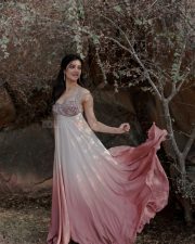 Bollywood Actress Bhagyashri Borse in an Ivory and Mauve Ombre Cocktail Gown Photos 01