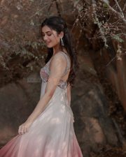 Bollywood Actress Bhagyashri Borse in an Ivory and Mauve Ombre Cocktail Gown Photos 02