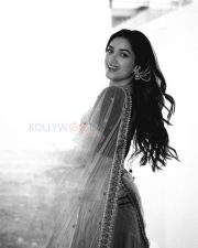 Elegant Actress Bhagyashri Borse in a Purple Embroidered Lehenga Photos 05