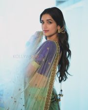 Elegant Actress Bhagyashri Borse in a Purple Embroidered Lehenga Photos 08