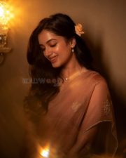 Gorgeous Bhagyashri Borse in a Spice Orange Organza Saree with a Matching Sleeveless Chanderi Blouse Pictures 02