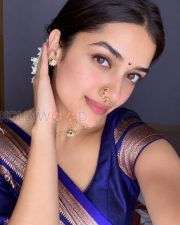 Graceful Actress Bhagyashri Borse in a Blue Silk Paithani Saree Photos 02 Graceful Actress Bhagyashri Borse in a Blue Silk Paithani Saree Photos 02