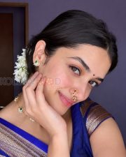 Graceful Actress Bhagyashri Borse in a Blue Silk Paithani Saree Photos 04 Graceful Actress Bhagyashri Borse in a Blue Silk Paithani Saree Photos 04