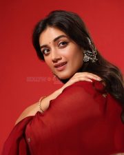 Kaantha Actress Bhagyashri Borse in a Maroon Saree Pictures 02