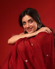 Kaantha Actress Bhagyashri Borse in a Maroon Saree Pictures 05