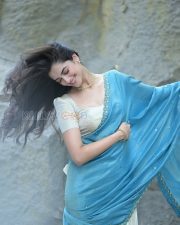 Radiant Actress Bhagyashri Borse in a Sky Blue Cream Saree Photos 02