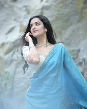 Radiant Actress Bhagyashri Borse in a Sky Blue Cream Saree Photos 04