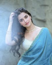 Radiant Actress Bhagyashri Borse in a Sky Blue Cream Saree Photos 06