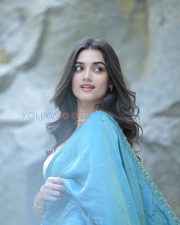 Radiant Actress Bhagyashri Borse in a Sky Blue Cream Saree Photos 07