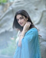 Radiant Actress Bhagyashri Borse in a Sky Blue Cream Saree Photos 08