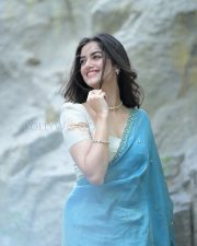 Radiant Actress Bhagyashri Borse in a Sky Blue Cream Saree Photos 10