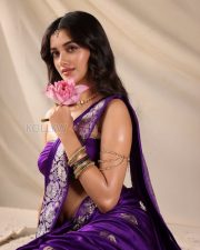 Resplendent Actress Bhagyashri Borse in a Purple Banarasi Saree with Gold Embroidery Photos 04