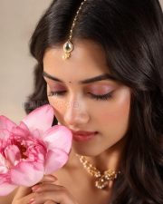Resplendent Actress Bhagyashri Borse in a Purple Banarasi Saree with Gold Embroidery Photos 07