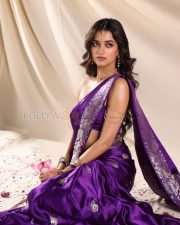 Resplendent Actress Bhagyashri Borse in a Purple Banarasi Saree with Gold Embroidery Photos 08