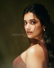 Sexy Bhagyashri Borse in a Strapless Brown Dress with a High Thigh Slit Photos 04