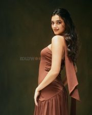 Sexy Bhagyashri Borse in a Strapless Brown Dress with a High Thigh Slit Photos 05