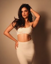 Sexy Bhagyashri Borse in a White Halter Bralette with a High Waisted Cream Colored Bodycon Skirt Photos 01 Sexy Bhagyashri Borse in a White Halter Bralette with a High Waisted Cream Colored Bodycon Skirt Photos 01